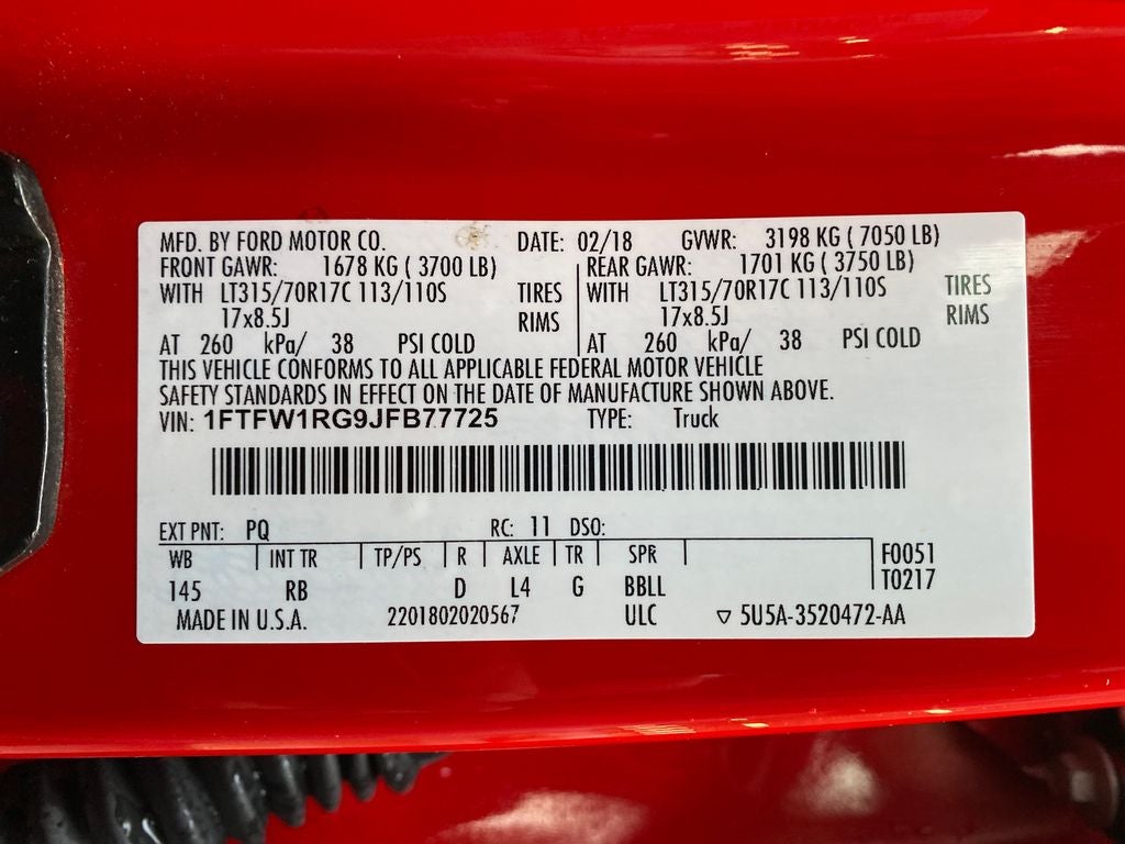 2018 Ford F-150 Raptor Blue Certified